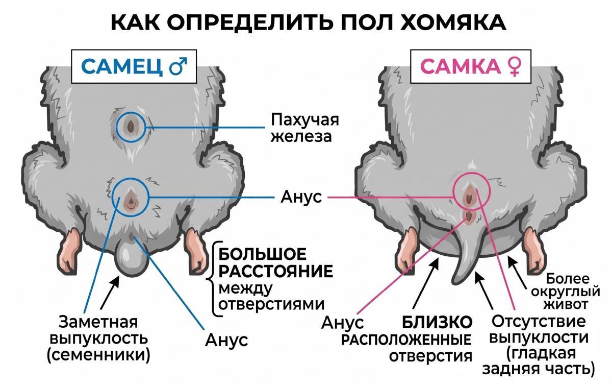 Как отличить самца хомяка от самки